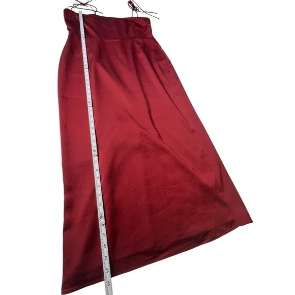 J.Crew Tie-Strap Textured Satin Midi Dress in Deep Red Size 14 - Picture 8 of 15